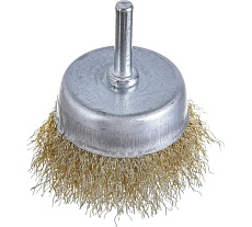 Щетка чашка со шпилькой (65 мм; латунированная витая проволока) для дрели Кедр 208028