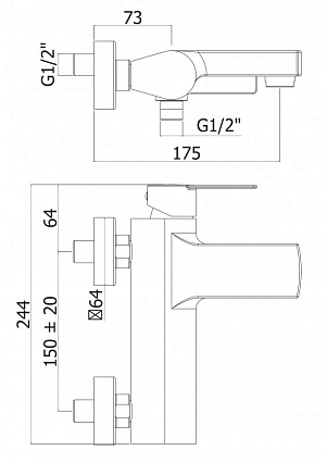 Смеситель для ванны Cezares OVEST-VM-01