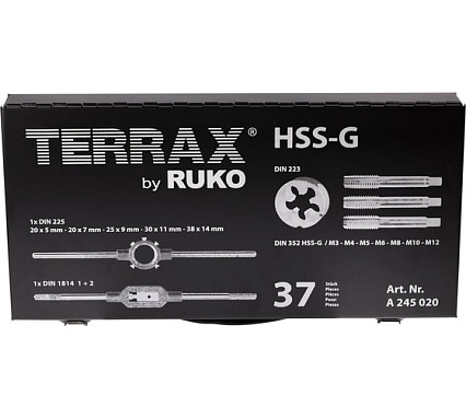 Резьбонарезной набор Terrax by RUKO M3-M12 HSS, 37шт A245020