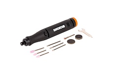 Гравировальная машинка Worx WX739.9 + Выжигатель WORX WX744.9, 20 В, 2 Ач, адаптер, ЗУ, кейс WX988