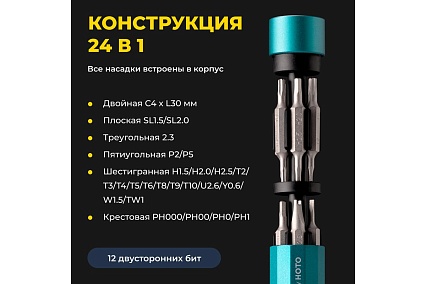 Отвёртка с набором бит Hoto 24-in-1 precision screwdriver (зелёный) HTT0003EU