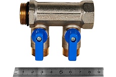 Коллектор с шаровыми кранами STOUT Smb 6211 341202 3/4&quot;, 2 отвода 1/2&quot;, синие ручки RG0091AACQMGBP