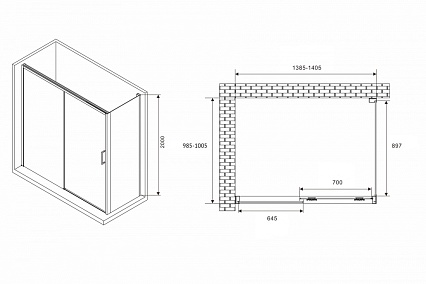 Душевой уголок Abber Komfort AG93140B-S102B 140x100 профиль черный