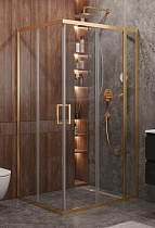 Душевой уголок Cezares MOLVENO-AH-21-100+30-C-BORO-IV 130x100 прозрачный, брашированное золото