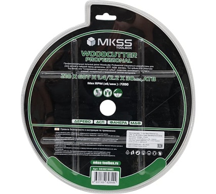 Диск пильный по дереву MKSS Toolbox Woodcutter Professional SS3021 210x60Тх1.4/2.2x30 мм SS30210003