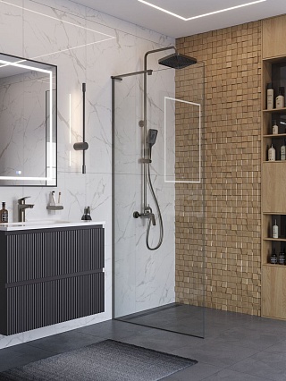 Душевая перегородка Belbagno UNO-L-1-TB-80-C-GM 80x200 прозрачная, оружейная сталь