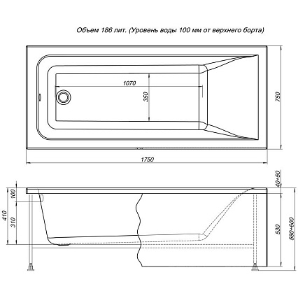 Акриловая ванна Aquanet Bright 175x75 см 00216295