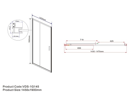 Душевая дверь Vincea Garda VDS-1G145CL 145x190 хром, прозрачная