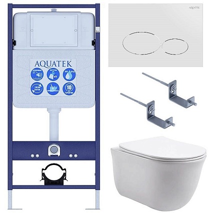 Подвесной унитаз SET Aquatek Классик-071 4в1, кнопка белый