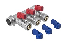 Коллектор для металлопластиковых труб с отсекающими кранами MasterProf 3 выхода, х3/4", х16 мм ИС.071092