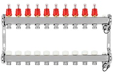 Коллекторная группа из нержавеющей стали ColSys 802 10 выходов, с расходомерами, термостатическими и дренажными клапанами и воздухоотводчиками 180222510