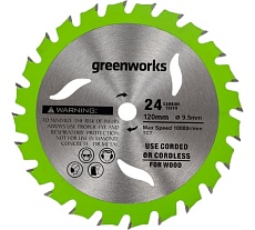 Диск пильный по дереву для циркулярной мини пилы 120x9.5 мм, 24T GreenWorks 2952507