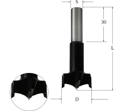 Сверло присадочное чашечное левое для ЛДСП (30х70 мм, S 10x30 мм) WOODWORK 369.300.L
