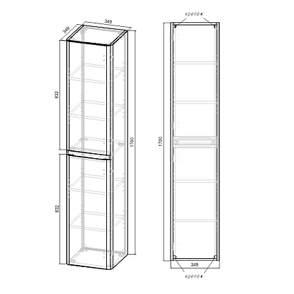 Шкаф пенал Vincea Vico 35 см Carbone, VSC-2V170CN