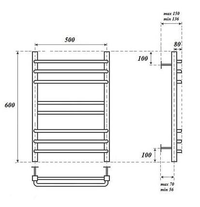 Полотенцесушитель электрический Point PN90156SE П8 50x60 хром