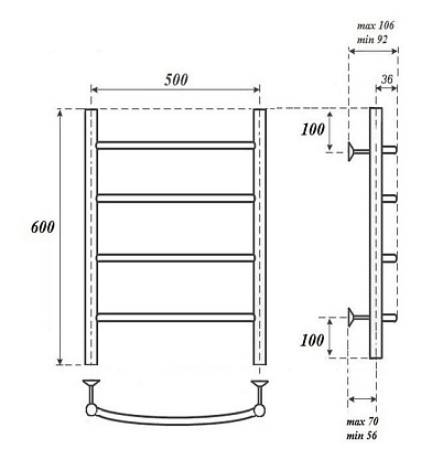 Полотенцесушитель водяной Point Афина PN04156BR П4 50x60, бронза