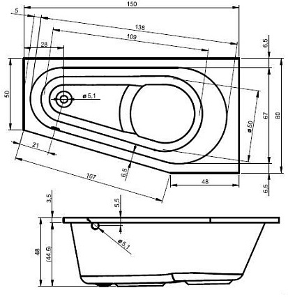 Акриловая ванна Riho Delta 150х80 R B067001005