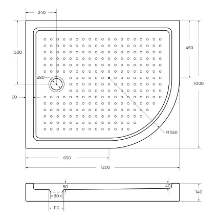 Поддон для душа Cezares TRAY-A-RH-120/100-550-15-W-L 120x100 прямоугольный ассиметричный, L