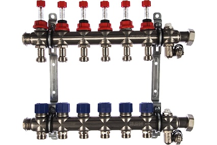 Коллекторная группа ELSEN 1", 6 контуров, размер отвода-3/4", нержавеющая сталь EMi03.06