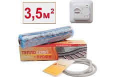 Нагревательный мат ТеплоСофт Профи 3.5 м.кв., 525 Вт, с терморегулятором 35525