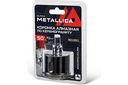 Коронка алмазная 50x70 мм, #46, со сверлом, по керамограниту, плитке, в блистере METALLICA Ultra 901861
