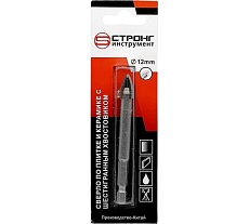 Сверло по стеклу и керамике стс-043 12 мм, шестигранный хвостик, 4 резца Strong стс-04340012