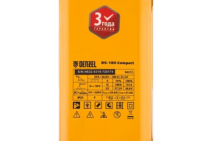 Аппарат инвертор дуговой сварки 180 А, ПВ Denzel DS-180 Compact 94372