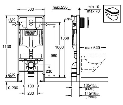 Инсталляция для унитаза Grohe Rapid SL 38722001 3 в 1 с кнопкой