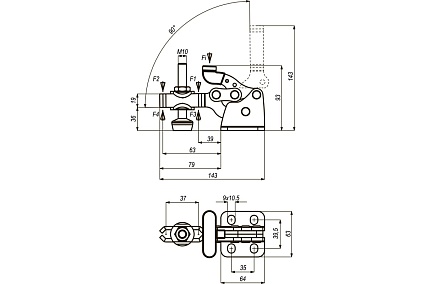 Механический прижим KUKAMET с Т-образной рукояткой усилие 337 кг 251-4