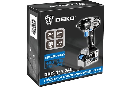 Аккумуляторный бесщеточный гайковерт Deko DKIS 20 В, 1х4.0 Ач, 400 нМ 063-4034