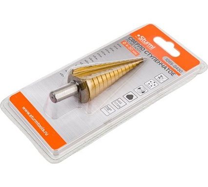 Сверло ступенчатое по металлу (4-30 мм; шаг 2 мм; HSS TIN) Sturm 1055-S430