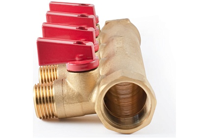 Коллектор с шаровыми кранами PROFACTOR в/н 3/4" х 4 вых 1/2"нар PF MV 264.4