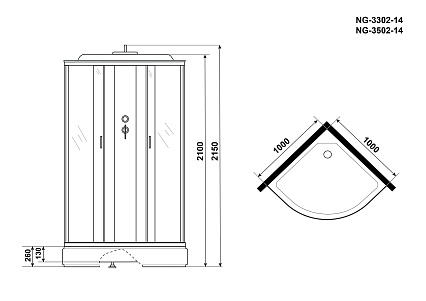 Душевая кабина Niagara NG 3502-14 100x100 стекло тонированное