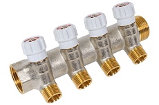 Коллектор MVI латунный с регулирующими вентилями 1"x1/2"x4 выхода MM.404.0604