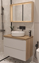 Мебель для ванной ЗОВ Дион 100 см со столешницей, белый матовый/дуб