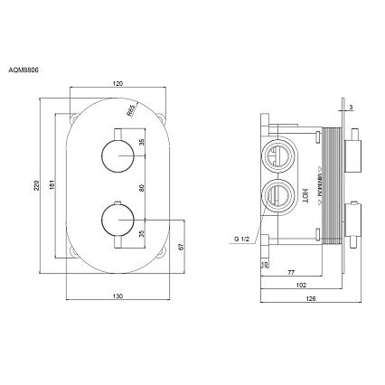Смеситель для душа AQUAme Siena AQM8806CR термостат, хром Смеситель для душа AQUAme Siena AQM8806CR термостат, хром