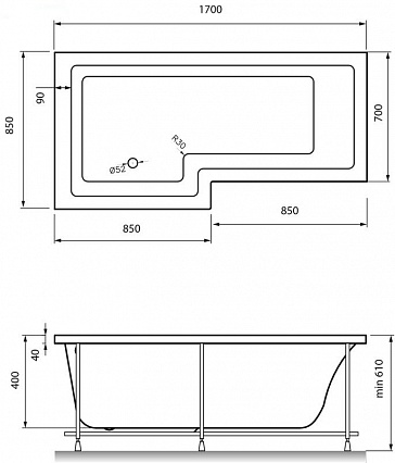 Акриловая ванна Vayer Options 170x70/85 см R