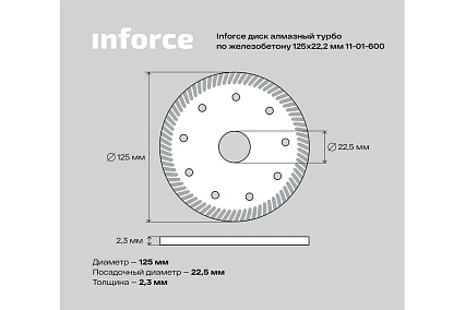 Диск алмазный турбо по железобетону (125х2.3x22.2 мм) Inforce 11-01-600