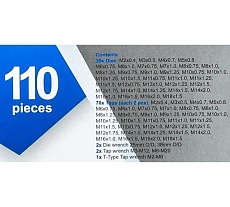 Набор метчиков и плашек Scheppach 110 предметов (2x0.4,3x0.5,4x0.7,5x0.8,6x0.75-1,8x0.75-1,25,9x0.75-1.25,10x0.75-1.5,11x0.75/1/1.25/1.5, 12x0.75-1.75,14x1-2,16x1-2,18x1.5) Sch-M110-1(64898)