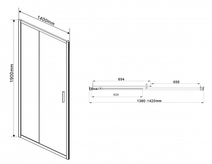 Душевая дверь Vincea Garda 140x190 VDS-1G140CL хром, прозрачная