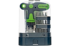 Т-образная отвертка реверсивная с набором бит, торцевых головок, 33 предм CrV Сибртех 13382