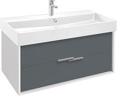 Мебель для ванной Jacob Delafon Vivienne NEW 100 см с ручками, белый блест./серый