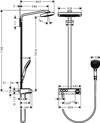 Душевая стойка Hansgrohe Raindance Select E 300 Showerpipe 27127000 термостат