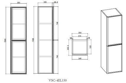 Шкаф пенал Vincea Elise 35 см серый матовый VSC-4EL150MG