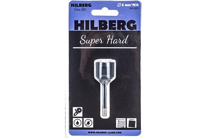Коронка алмазная с воском по керамике и керамограниту Super Hard (6 мм; M14) Hilberg HH606