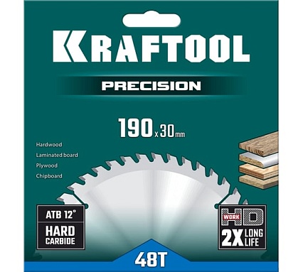Пильный диск по дереву Kraftool Precision 190x30 мм, 48т 36952-190-30
