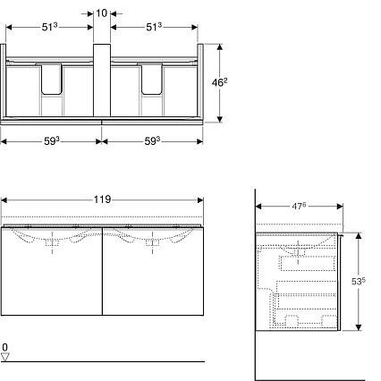 Тумба с раковиной Geberit Acanto 119 см песчаный