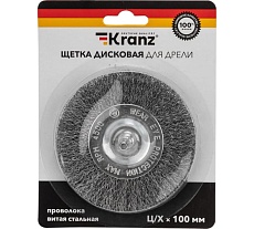 Щетка дисковая для дрели, витая стальная проволока, 100 мм Kranz KR-91-1246