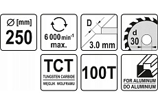 Диск отрезной по алюминию 250x30x3x2.2 мм, 100Т Yato YT-6095