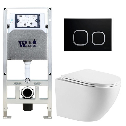 Комплект Weltwasser 10000011297 унитаз Merzbach 043 GL-WT + инсталляция + кнопка Amberg RD-BL